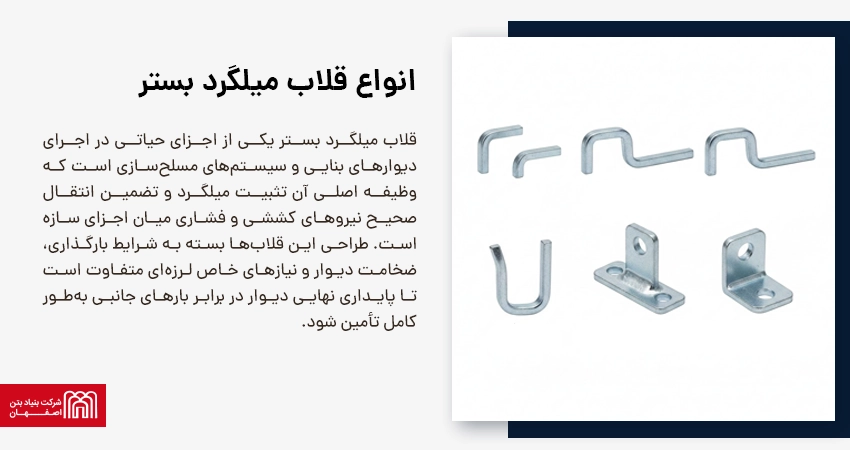 انواع قلاب میلگرد بستر