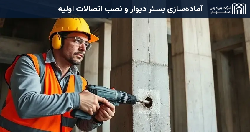 آمادهسازی بستر دیوار و نصب اتصالات اولیه
