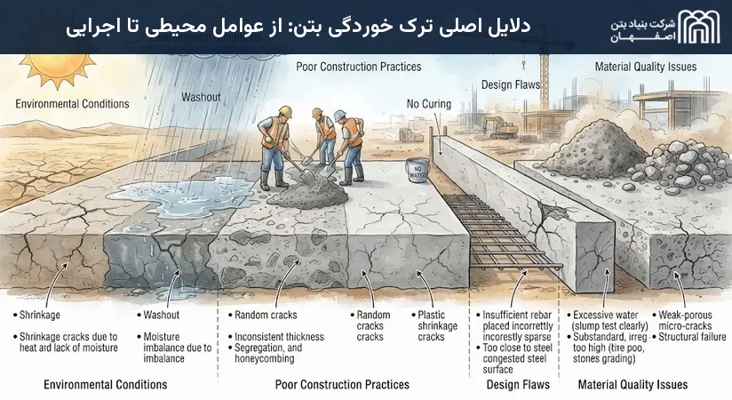 دلایل اصلی ترک خوردگی بتن: از عوامل محیطی تا اجرایی